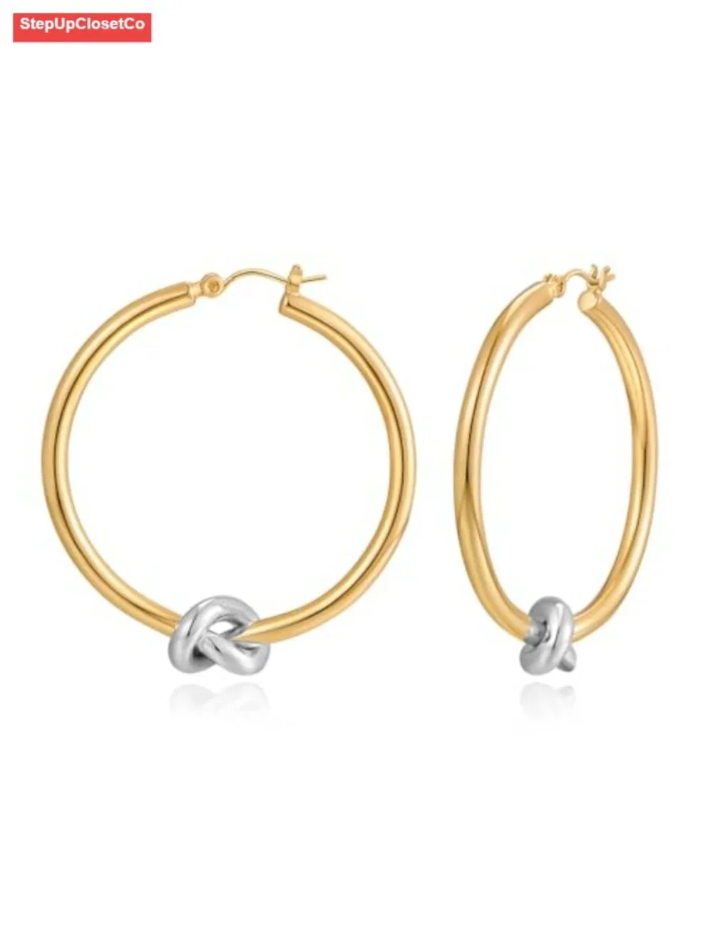 Large Gold Knot Hoop Earrings for Women 18K Gold Hoops Statement Lightweight